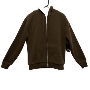 Sugarkiss Women’s Zip Up Hoodie Sherpa Lined Brown Size M